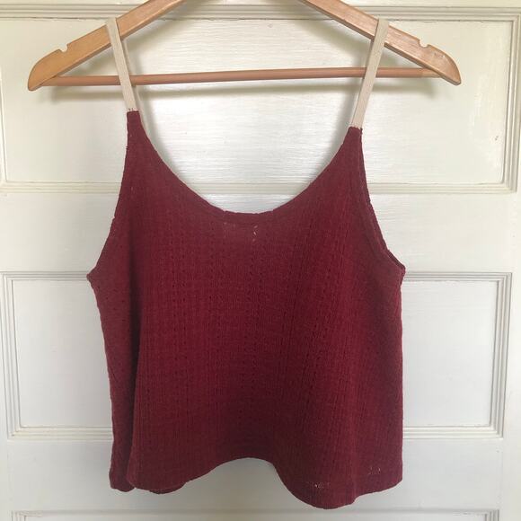 Audrey Burgundy Pointelle Knit Cropped Cami Tank Top Medium Y2K Festival - Picture 5 of 6